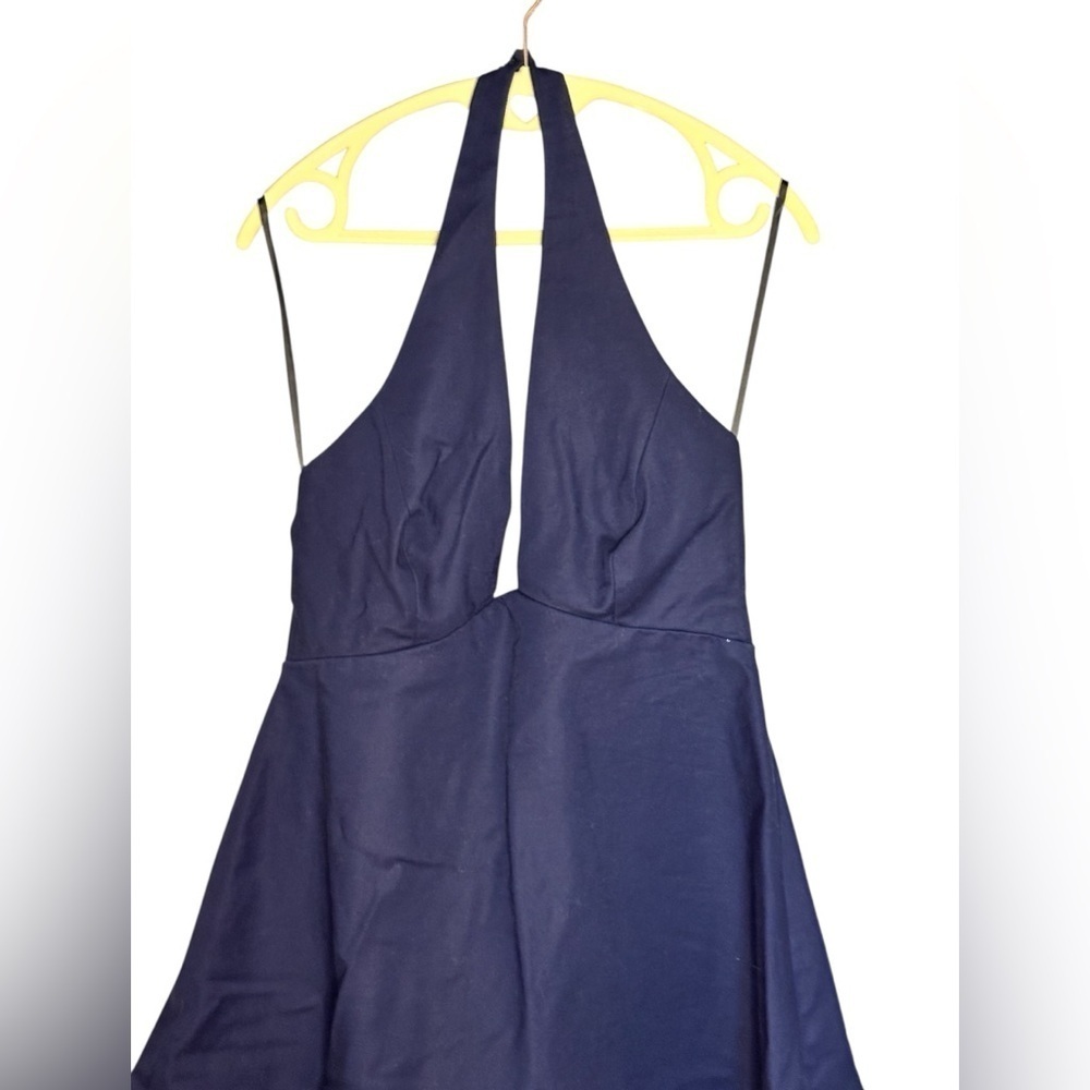 Halston Heritage Navy Blue Halter Flare Dress Size 8 - Picture 4 of 7
